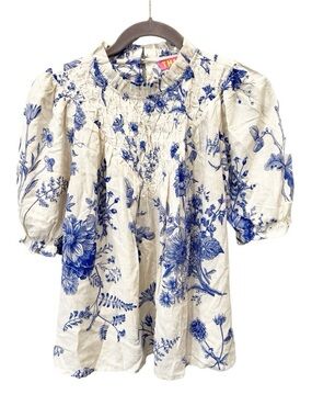 THML Blouse Women's Medium High Neck Puff Sleeve French Country Cottagecore